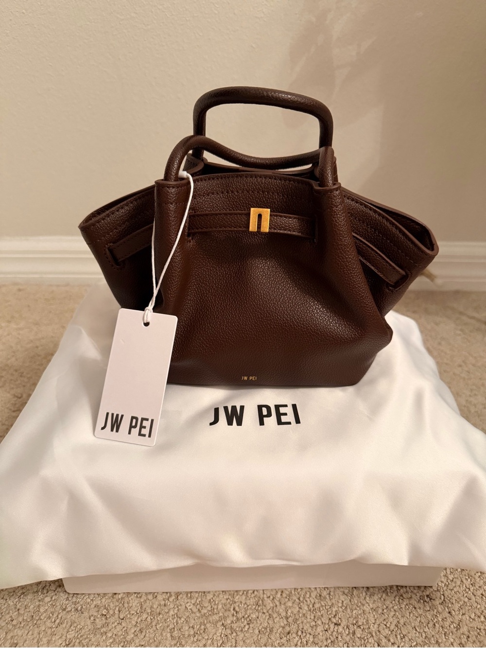 JW PEI Dark Brown Pebbled Top-Handle Mini Bag